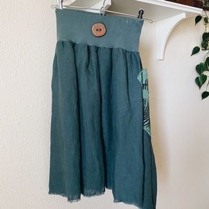 Forest green linen skirt